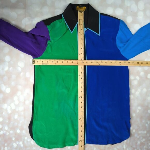 Bob Mackie Silk Color Block Button Down Top, Women's Small - Picture 6 of 9